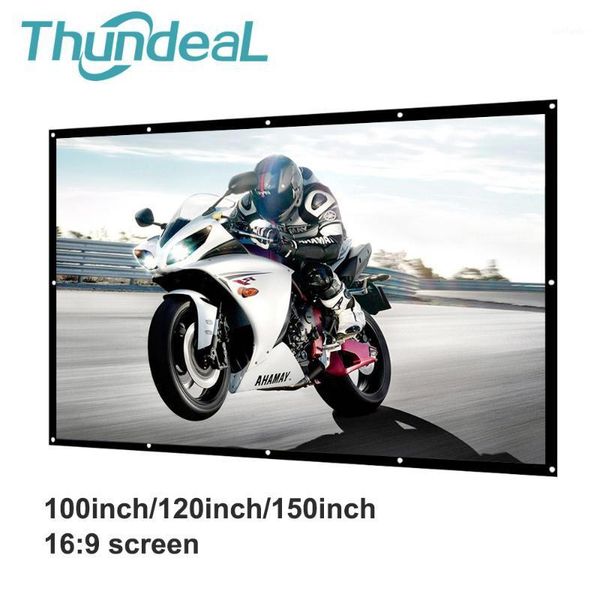 

projection screens thundeal projector screen 100 120 150 inch canvas anti-crease white foldable 16:9 led dlp porjector curtain1