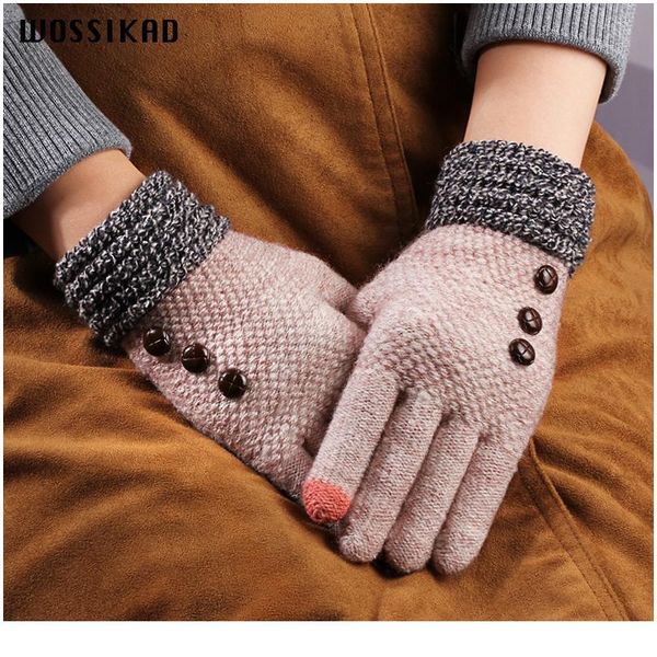 

glove woman winter thickening knitting touch screen ride a bike five fingers outdoors game modis couple gloves gan jlladi, Black