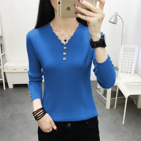 

v neck buttons solid sweaters pullover women autumn winter casual long sleeve knitted ladies bodycon jumper large size 201224, White;black