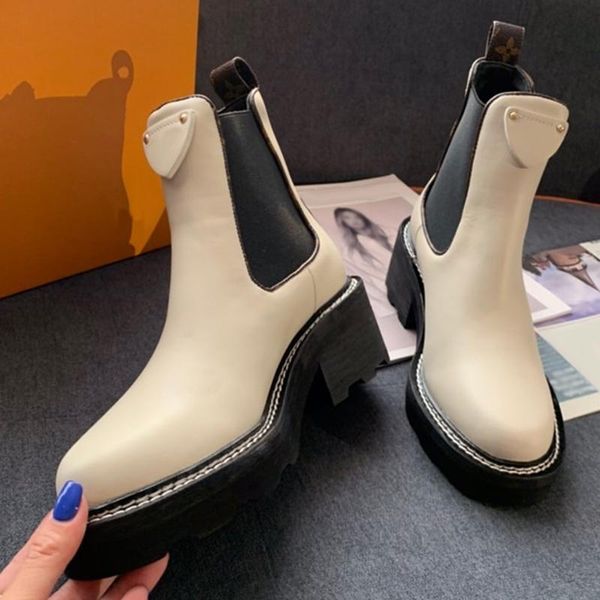 

new fashion square heels boots brand design round toe women shoes vintage ankle elastic band female boots, Black