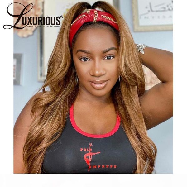

body wave headband wig human hair wigs for black women 1b27 honey blonde scarf wig brazilian remy hair glueless headband 180, Black;brown