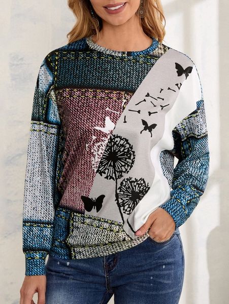 

emery rose dandelion and butterfly print sweatshirt w42p#, White;black