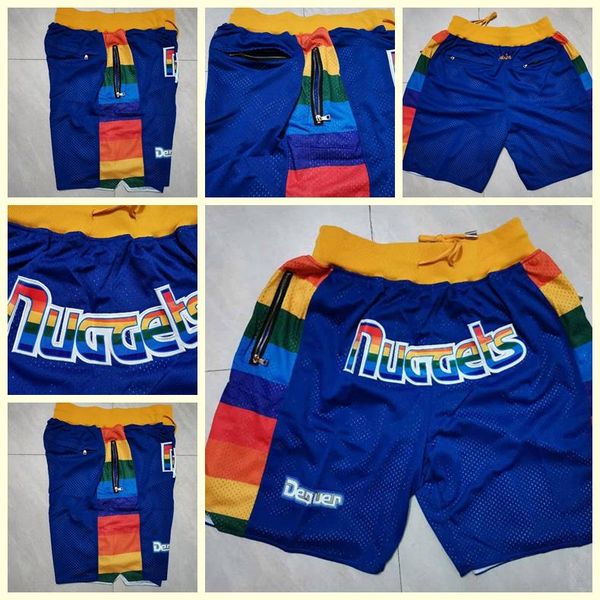 

men denver nuggets just don shorts, finely embroidered basketball shorts,fine tight embroidered zip-up pocket basketball shorts, Black