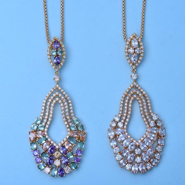 

bilincolor fashion light yellow gold multicolor cubic zironia pendant wedding ethnic necklace for women, Silver