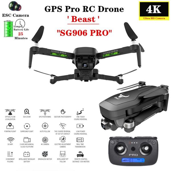 

gps drone with two-axis anti-shake self-stabilizing gimbal wifi fpv 4k camera brushless quadcopter sg906 pro vs f8 x12 dron