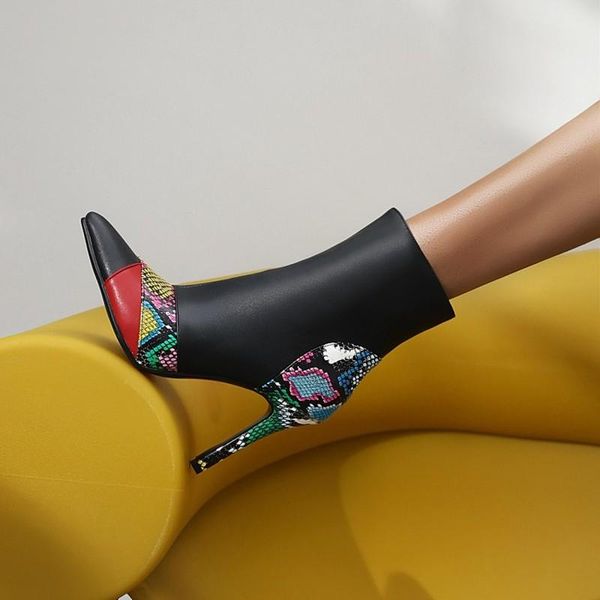 

boots 2021 women ankle pu leather zipper booties thin high heels autumn shoes beige black mixed colors