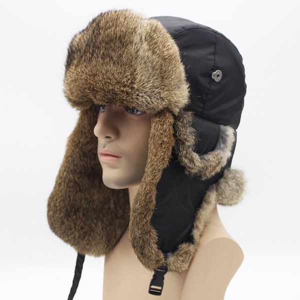 

outdoor hats winter warm men's cloth fur hair lei feng hat cycling hunting climbing trekking ski thickened ear protection cap, Black;white