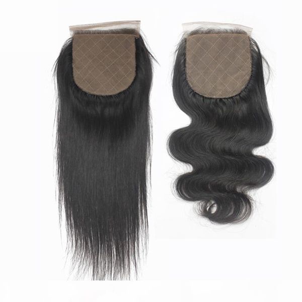

virgin human straight hair silk base closures soft remy body wavy silk closures hair middle part 4x4 brazilian silk lace closure piece 1b, Black