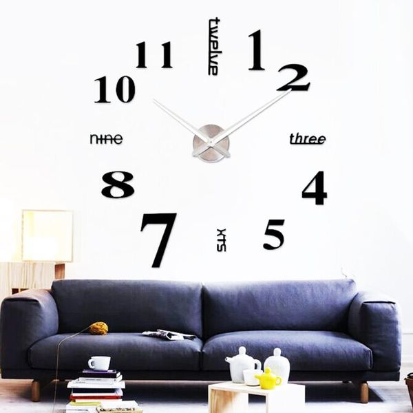 

new home decoration wall clock living room creative large wall clock 3d acrylic mirror sticker diy
