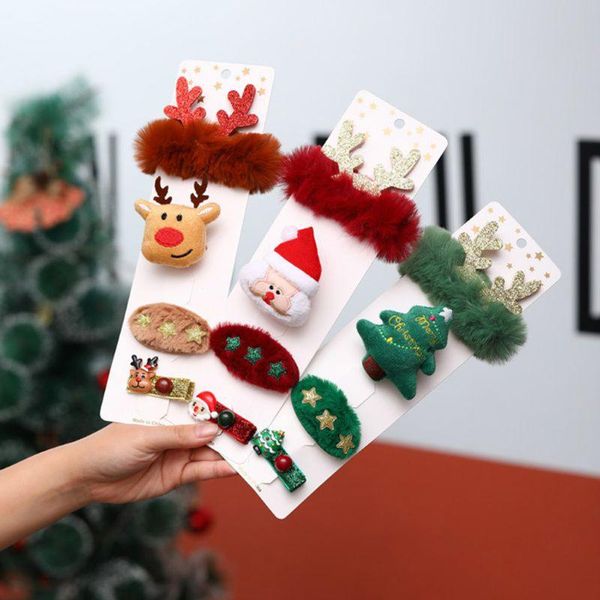 

hair accessories 4pcs/set fashion christmas elastic cute plush hairband elk clip brooch combination girl