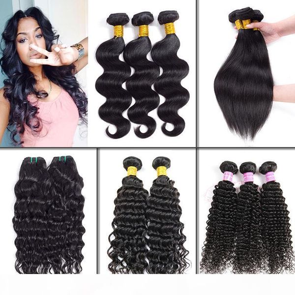 

items brazilian peruvian straight body wave kinky culry human hair extensions 3 4 bundles malaysian indian deep water wave virgin hair, Black