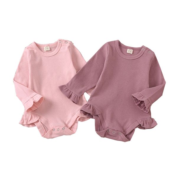 

baby girls rompers solid colors onesies infant long sleeve lace romper toddler baby ruffle clothes kids jumpsuits vêtement bébé 061218, Blue