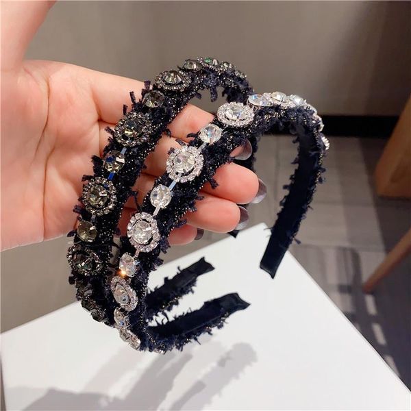 

hair accessories crystal gem black headbands for women girls hairbands solid color band big bow flower headband