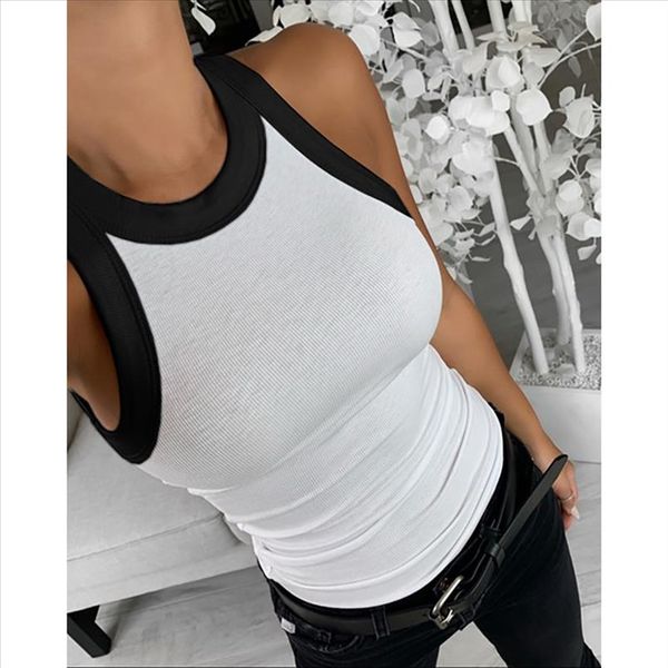 

women o neck sleeveless knitted blouse shirts 2020 summer new off shoulder solid color slim fit bodycon, White