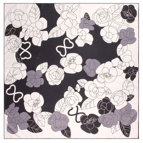 

double-sided flower print hair scarf wrap shawl 90 silk scarfs square handmade joker neck foulard satin hand rolled edge bandana headband, Blue;gray