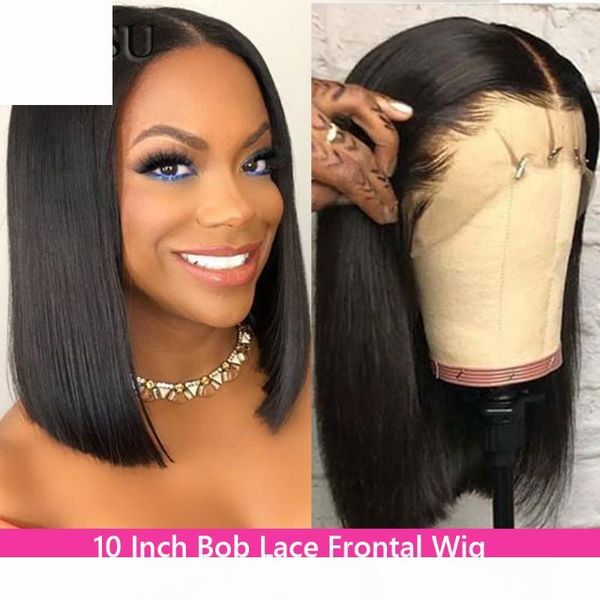 

10 inch bob wig straight bob wig 13x4 lace front human hair wigs peruvian hair already made human lace frontal wigs, Black;brown