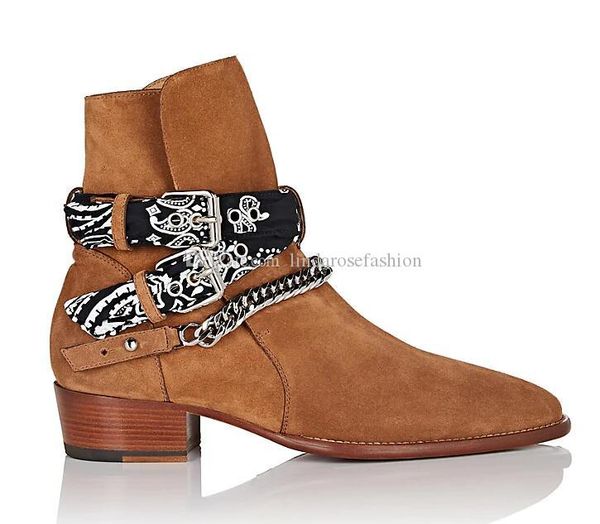 

man new design ami ri bandana strap suede jodhpur boots cuban heel chain strap black bandana crisscross straps leather boot shoes