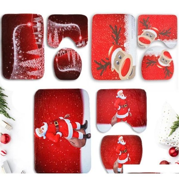 

santa claus toilet seat mat rug christmas decoration cartoon pattern pad 3 pcs/set water absorption and skid proof qylyit wphome