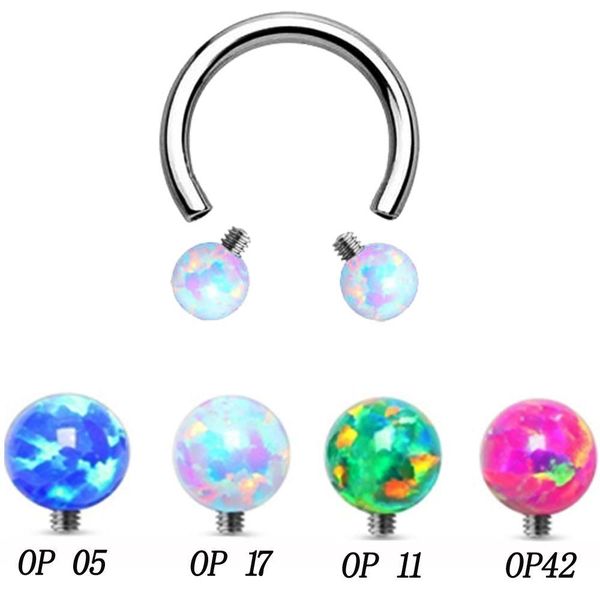 

1pc opal stone circular barbell ring opal horseshoe labret lip ring, eyebrow ring piercing body jewelry q sqczkf, Silver