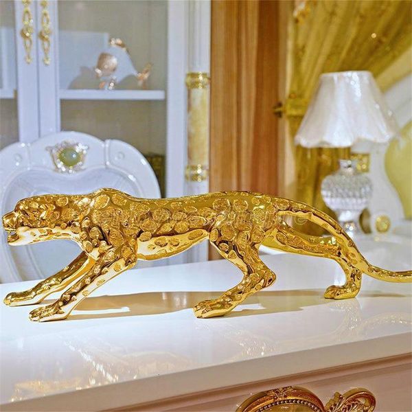 

modern abstract gold panther sculpture geometric resin leopard statue wildlife decor gift craft ornament accessories furnishing fy4395