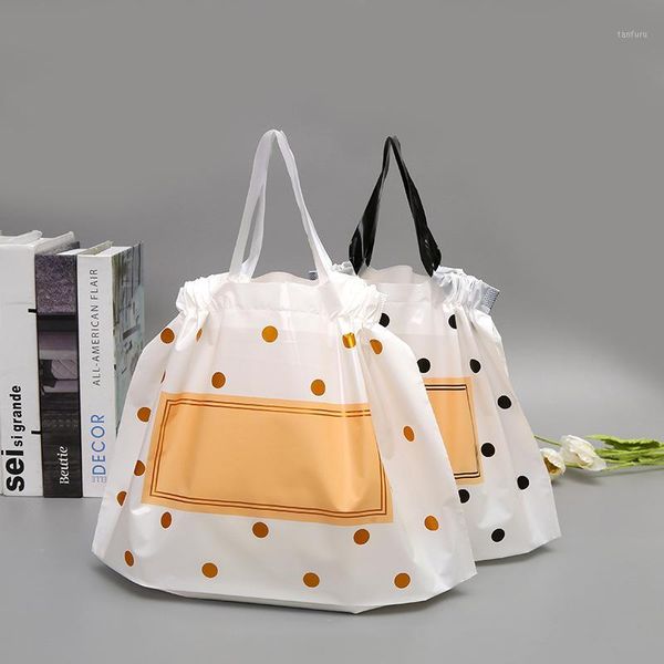 

50pcs thick large plastic bags matte black round dots with handles wedding party gift packaging bag clothing store shopping bag1