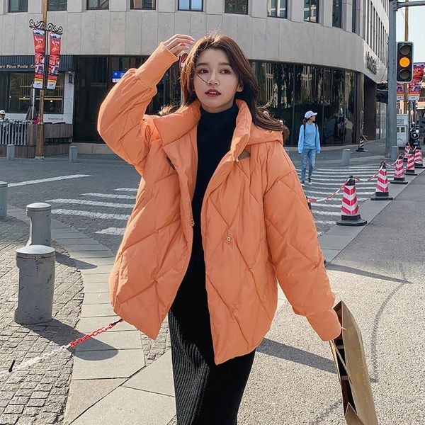 

fashion jacket women loose padded long sleeve down cotton coat female warm thick hooded oversized winter parkas outerwear q3147, Black