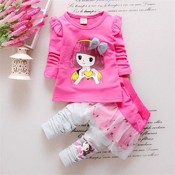 

bibicola spring baby girls clothing set beauty printed shirt +pants skirt 2pcs suit set children tracksuit kids clothes suit y200325, White