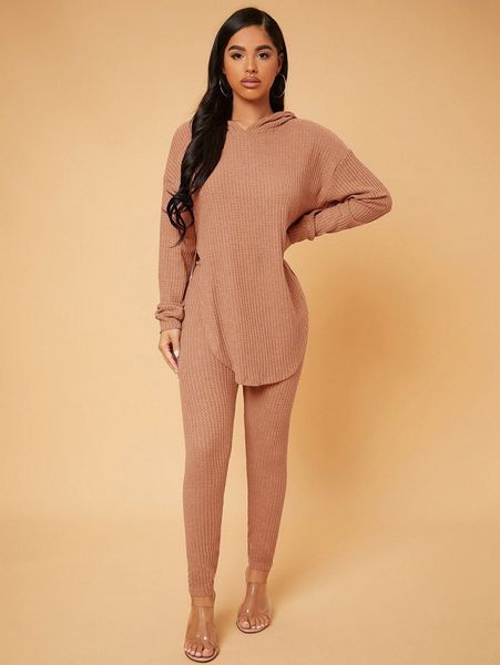 

drop shoulder split asymmetrical hem hoodie & leggings z0or#, White