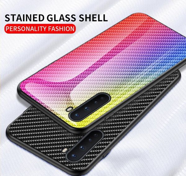 

glossy gradient carbon fiber design tempered glass phone case for oneplus nord n100 n10 8 pro qylikt yyysports