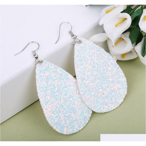 

10 colors sequin pu leather drop earrings bling teardrop shape dangle & chandelier ear rings for ladies women luxu sqcdep new_dhbest, Silver