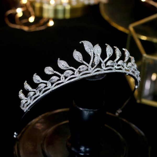 

asnora wedding bride's crown elegant zincons leaf headwear jewelry accessories, Golden;silver