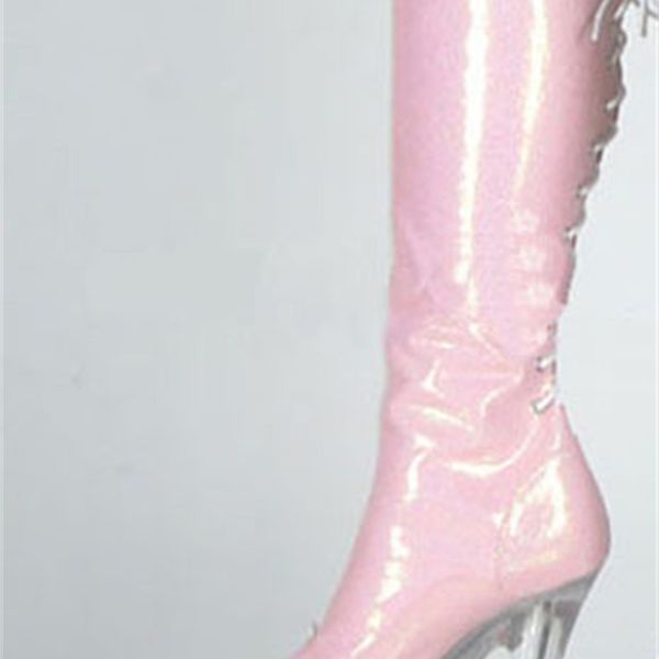 

sequins platform women's shoes make lace up to six inches high gold transparent spring heels long boots more size 46 jc4r, Black