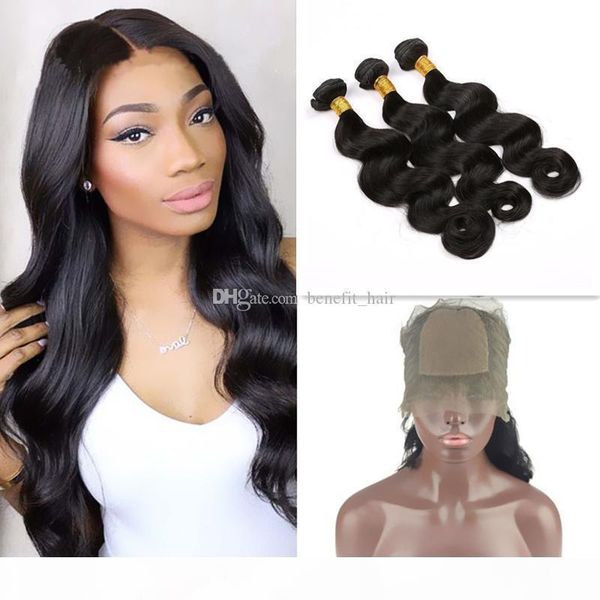 

body wave hair bundles with silk base 360 frontal closure pre plucked silk 4x4 360 frontal with hair weft 4pcs lot, Black;brown