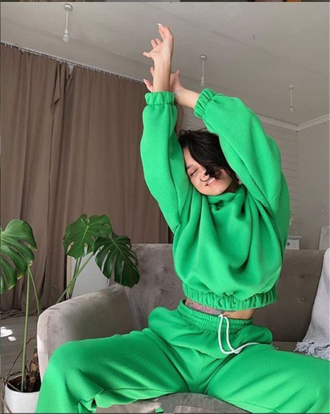 

european and american spring and autumn new fashion solid color sweater leisure two-piece suit, Gray