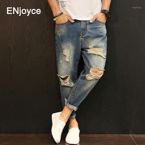 

men's jeans loose hip hop cool streetwear biker patch holes ripped zipper japan style mens casual pants plus size harem trousers1, Blue