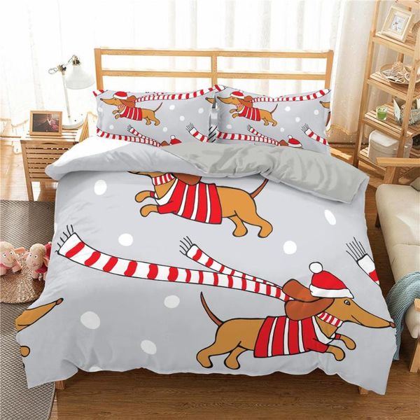 

dachshund sausage printed bedding set cartoon dog kids duvet cover set pet printed bedspread 3pcs  king size bedclothes