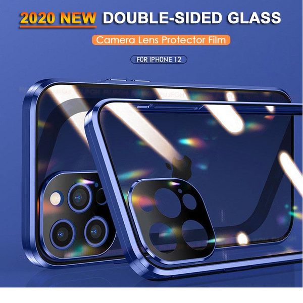 

360 magnetic adsorption metal case for iphone 12 mini 12 11 pro xr x xs max double sided glass cover cam jllafb