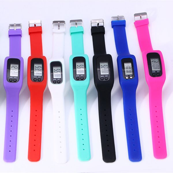 Digital LCD Passometer Silicone Kid Movimento fai da te Orologi Calorie Time Sport Pedometro Donna Uomo Fibbia regolabile 4 52fc P2