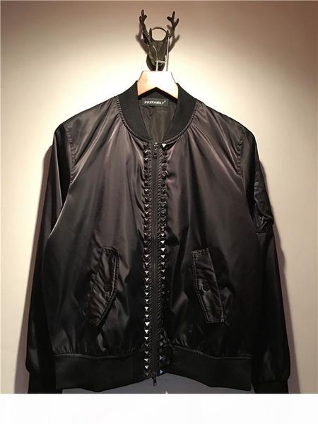 

2019 jacket men autumn winter fashion long sleeve rivet decorate zip fleece autumn loose pullover sweaters, Black