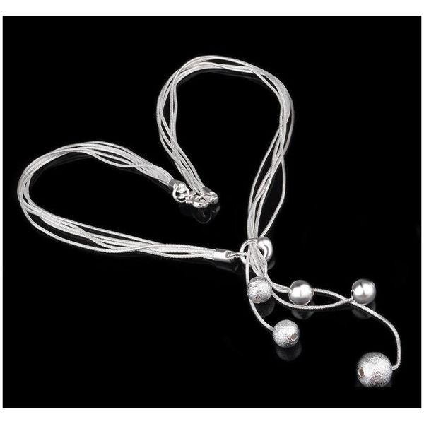 

fashion elegant ladies necklace 925 small ball pendant long necklace mulit chain silver plated jewelry loving gift 9wou4