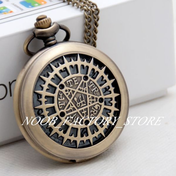 

new large copper color stainless steel bezel black butler b retro flip pocket watch necklace female quartz sweater chain fashion fashion, Slivery;golden