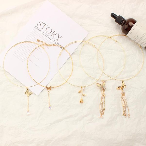 

chokers doreen box acrylic choker necklace gold color butterfly animal imitation pearl tassel women girls wedding party jewelry,1piece, Golden;silver