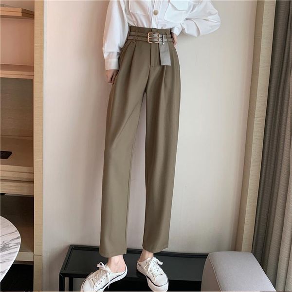 

women's pants & capris whcw cgdsr straight korean high waist winter trousers women autumn plus size suit casual wide leg office loose s, Black;white