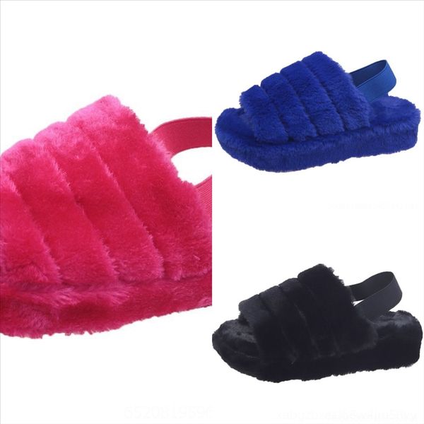 

1qn new year winter furhome floor slipper new cute plush ball fluffy slippers shoes open toe furry plush fur slippers ladies women's wa, Black