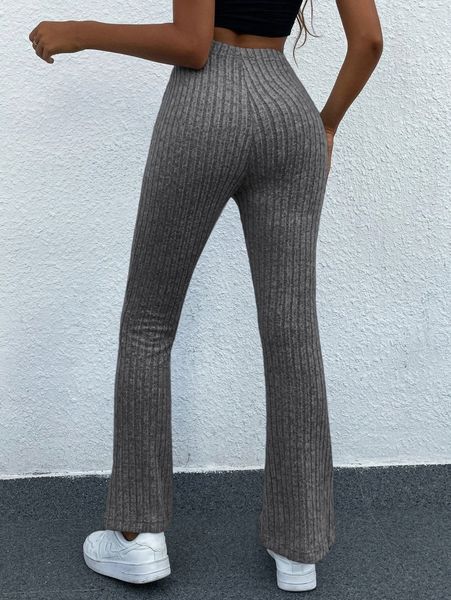 

high waist ribbed knit flare leg pants h9zi#, Black;white