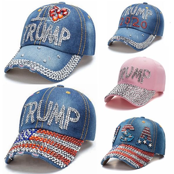 

word 2020 baseball cowboy diamond usa election hats donald trump adjustable snapback denim hat outdoor sports cap ha1489cxxz