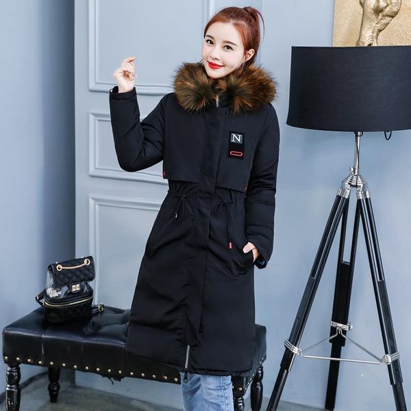 

2020 long coat women's winter jacket double-sided parkas thick warm outwear big fur collar ladies slim padded jacket coat1, Black