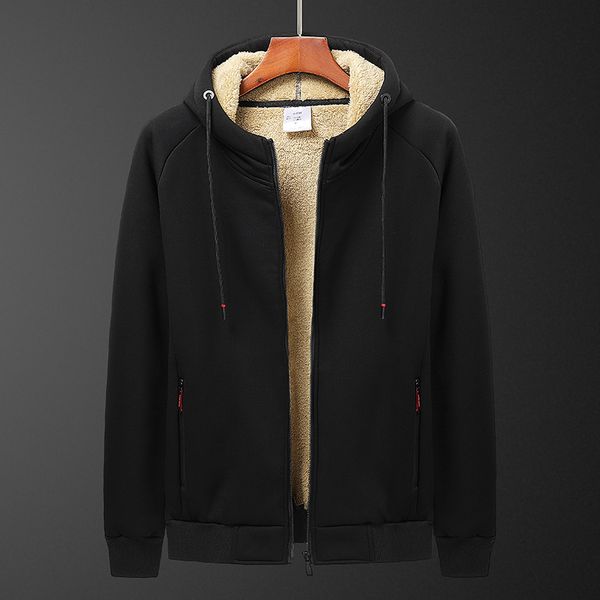 

thicken hoodie men lamb cashmere hoodie cashmere sweatshirt slim winter jacket for men pullovers warm pocket hooded jacket q1225, Black