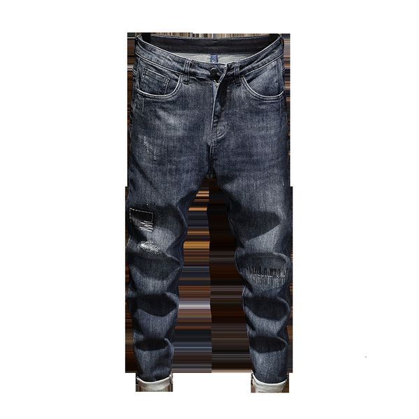 

2021 new jeans for ripped black men painted thin pants embroidered hip jmdx, Blue