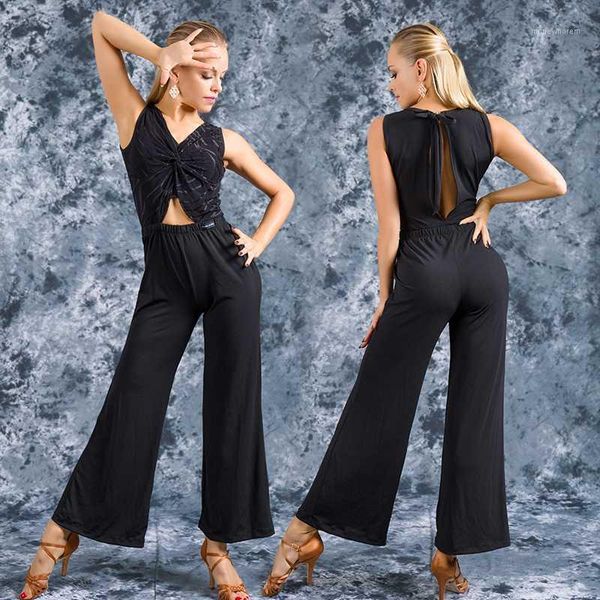

stage wear black latin dance costume for women latina jumosuit salsa practice clothing outfits ballroom training jl10571, Black;red